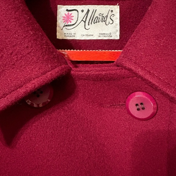 D'Allaird's Vintage Cherry Red 100% Virgin Wool Long coat/double breasted - Picture 4 of 9